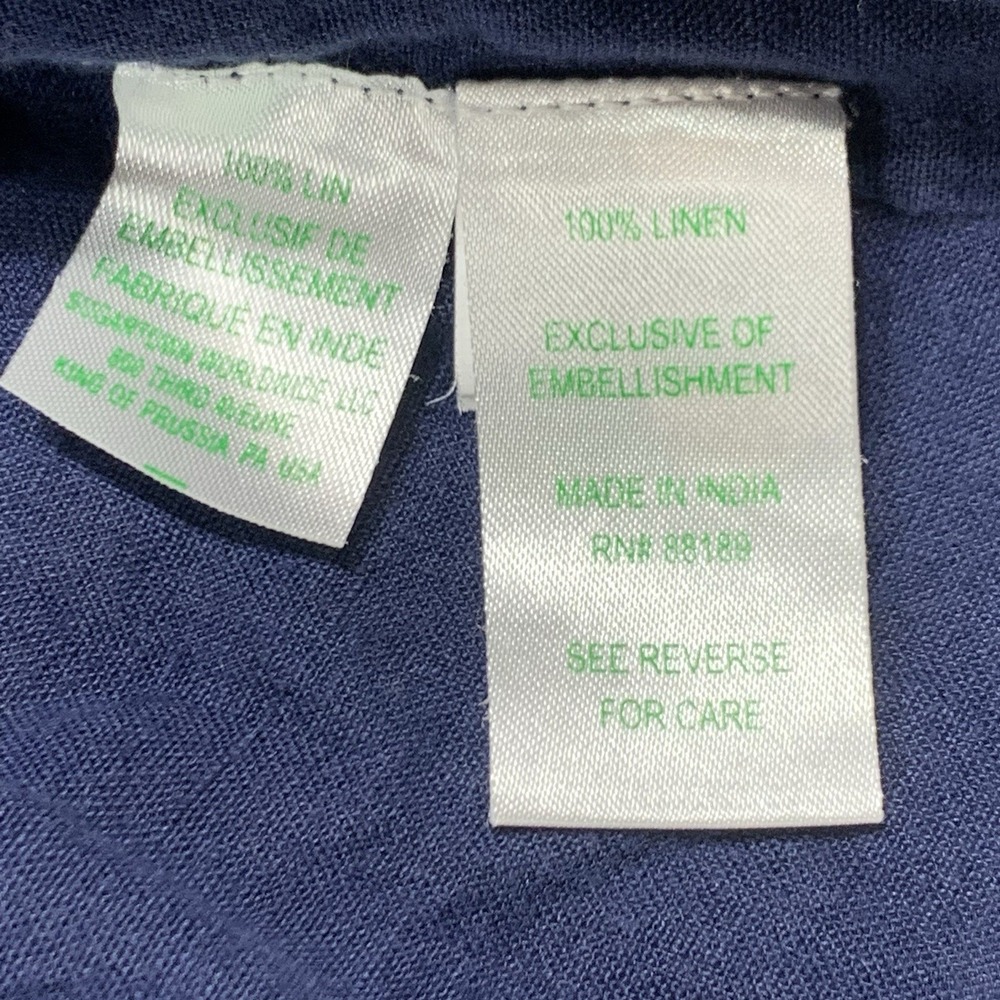 Lilly Pulitzer Amelia Island 100% Linen Tunic Women's Large Blue Gold Trim Top - Picture 4 of 10